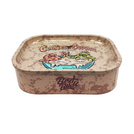 Best Buds Tin Box Rolling Tray with Storage Cookies and Cream