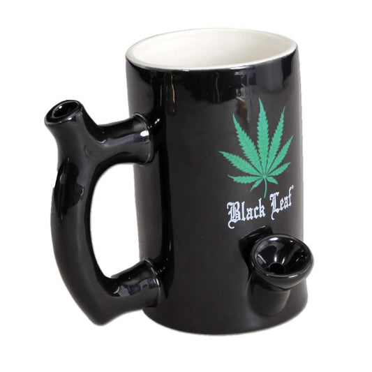 Black Leaf Ceramic Mug Bong Wake+Bake