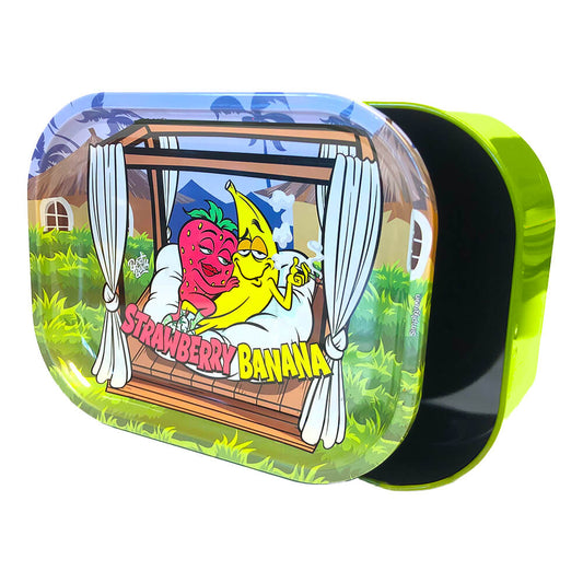 Best Buds Tin Box Rolling Tray with Storage Strawberry Banana