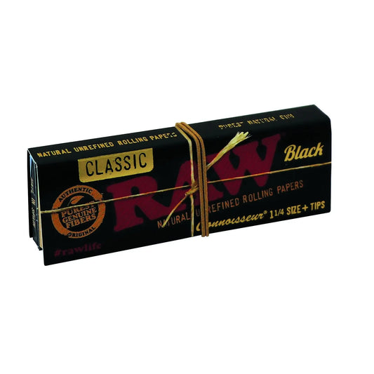 RAW Black Connoisseur 1 1/4 + Tips Rolling Papers RAW